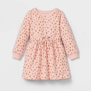 Cat & Jack Girls 2T Peach Heart Print Sweatshirt Dress Long Sleeve